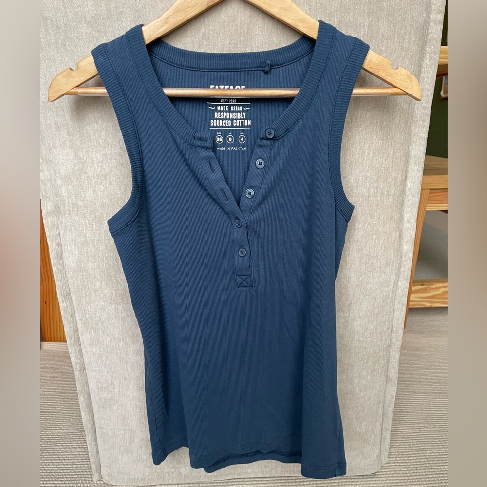 Fatface Rachel Blue Indigo Ribbed Vest Tank, US size 4